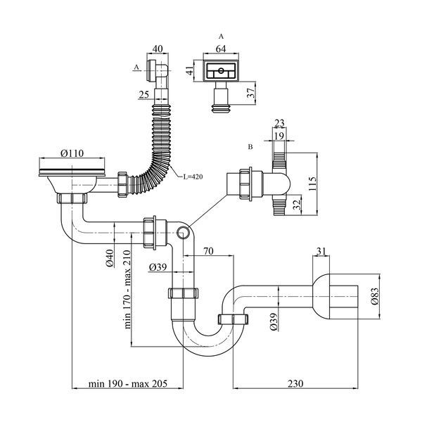 Сифон для кухонної мийки Kroner KRP Siphon - 010 3 1/2" - 50/40 мм CV031203 фото
