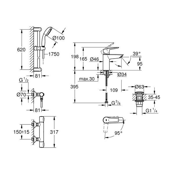 Набір змішувачів 2 в 1 для ванної кімнати Grohe QuickFix Start S-Size 34841551TS 34841551TS фото