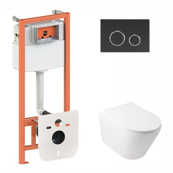 Комплект: Qtap Swan унитаз подвесной QT16335178W + Nest комплект инсталляции 4в1 (круглая клавиша Black mat) QT0133M425 + M11V1146MB SD00042997 фото