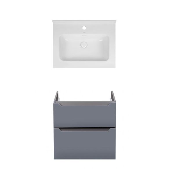 Комплект Qtap тумба подвесная Scorpio 600х585х460 мм Graphite + раковина врезная Albatross 01 QT71SC43978 SD00050102 фото