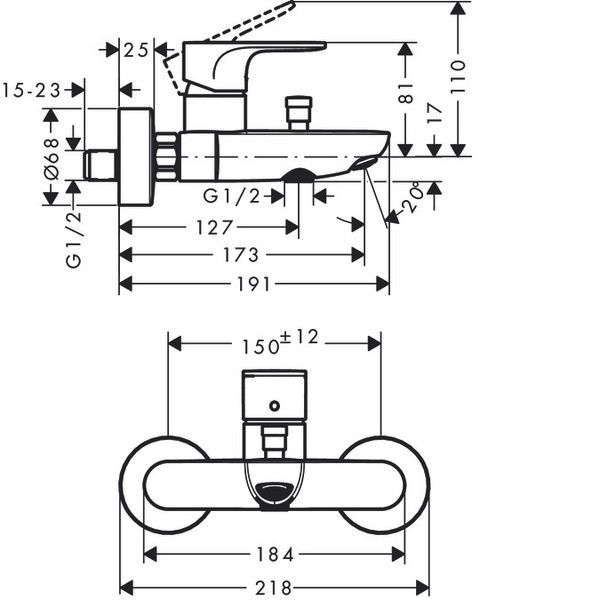 Смеситель для ванны Hansgrohe 72440000 Rebris S, хром 72440000 фото