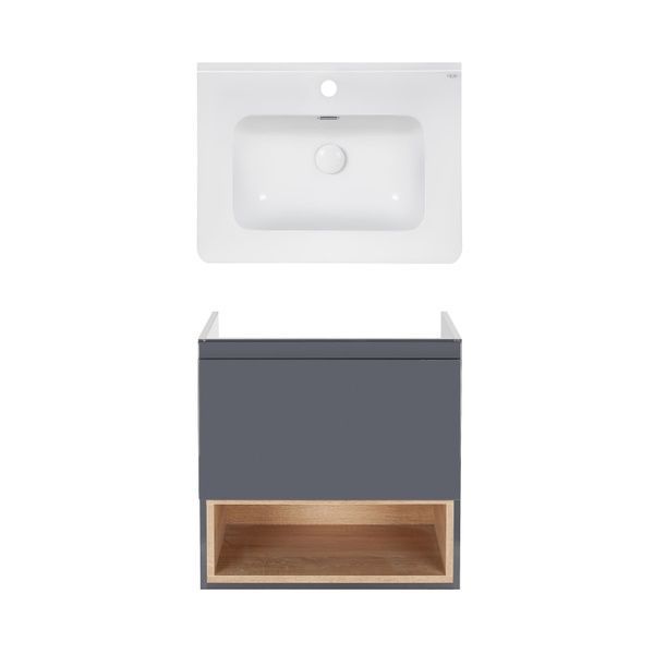 Комплект Qtap тумба подвесная Robin 600х580х437 мм Graphite/Whitish oak + раковина врезная Albatross 9H QT71RO44043 SD00050167 фото