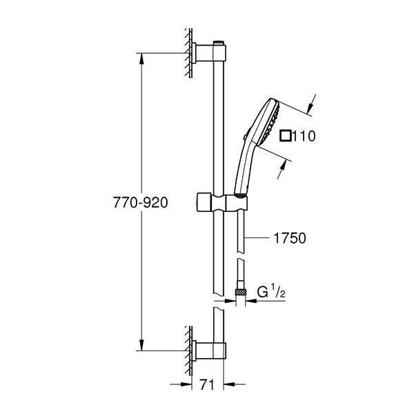 Душевой гарнитур со штангой, 3 режима струи Grohe QuickFix Vitalio Comfort 110 26932001 26932001 фото