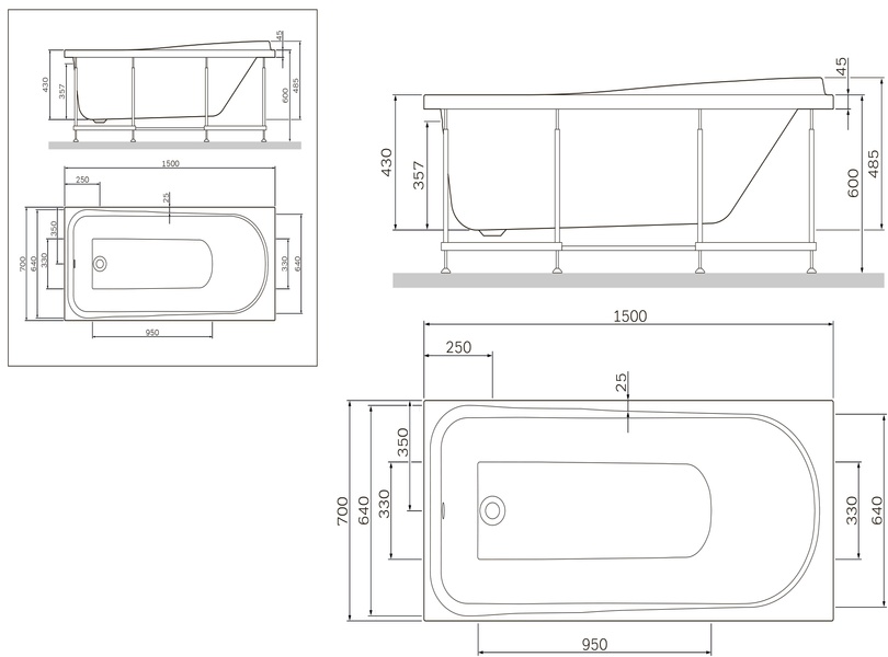 Каркас для ванни 150х70 см AM.PM Like W80A-150-070W-R W80A-150-070W-R фото