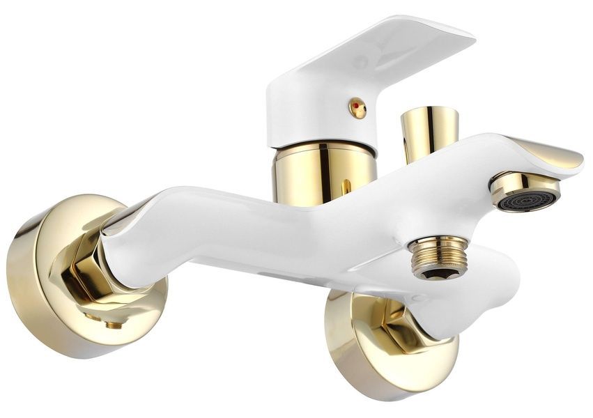 Смеситель для ванны REA BLOOM WHITE GOLD белый/золото настенный с изливом REA-B9932 фото