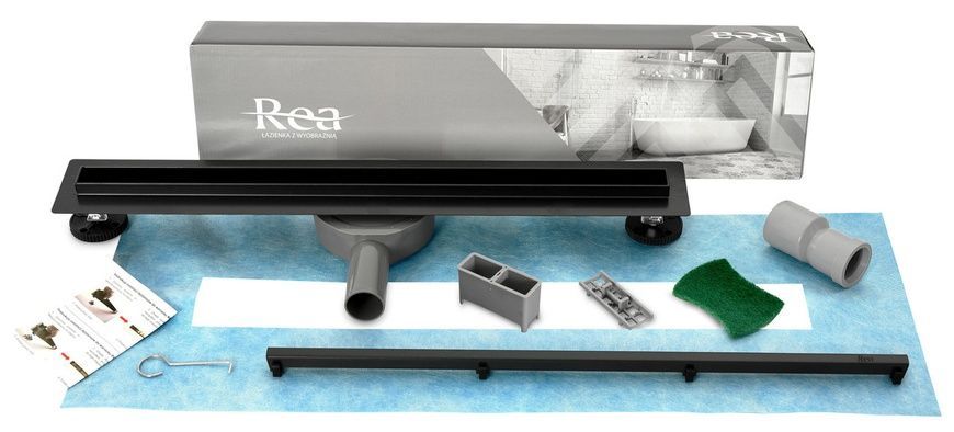 Трап для душу REA NEO SLIM PRO BLACK чорний 80 см REA-G8902 фото