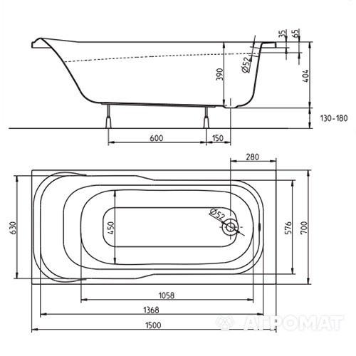 XWP355000N Ванна акрилова прямокутна SENSA 150x70 см, біла XWP355000N фото