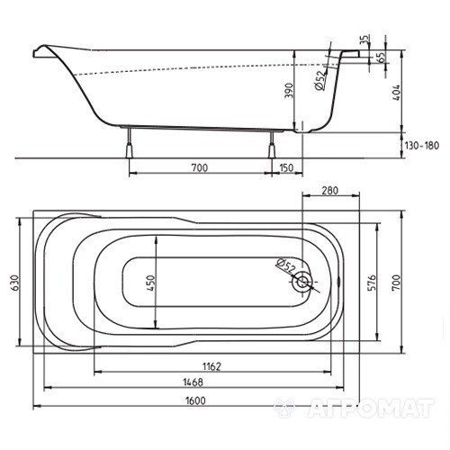 XWP356000N Ванна акрилова прямокутна SENSA 160x70 см, біла XWP356000N фото