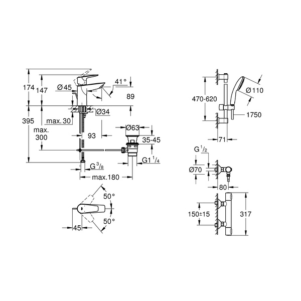 Комплект смесителей для душа с термостатом Grohe QuickFix Precision Flow&Start Edge UA202503TS UA202503TS фото