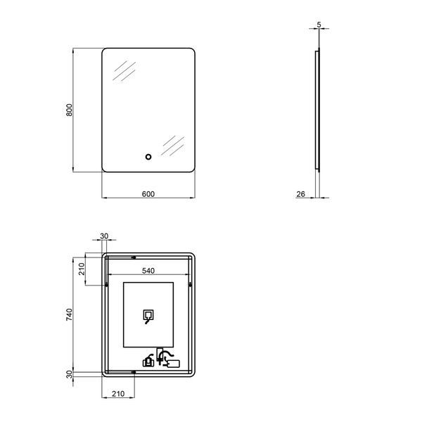 Дзеркало Scorpio настінне прямокутне, LED touch switch, з антизапотіванням, reverse, 600х800 мм Qtap SD00045736 фото