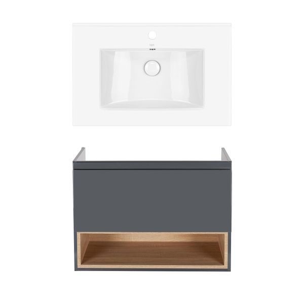 Комплект Qtap тумба подвесная Robin 700х580х437 мм Graphite/Whitish oak + раковина врезная Albatross QT71RO44048 SD00050172 фото